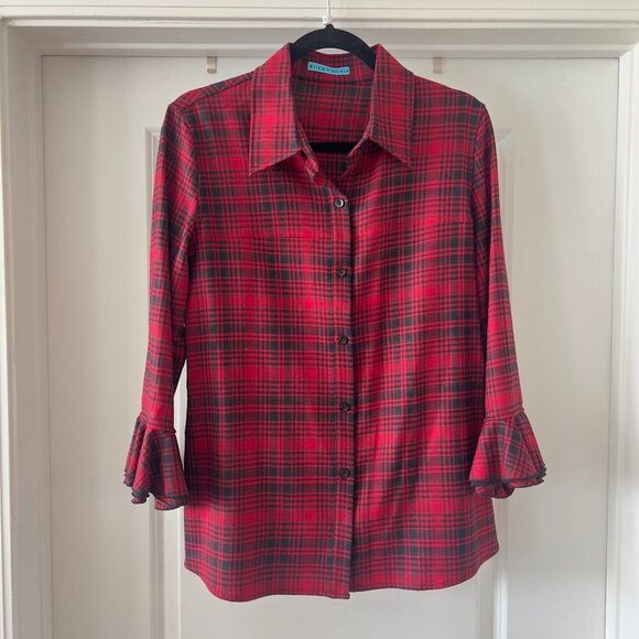 Alice + Olivia Plaid Button-Up Blouse – Size 8 – Holiday Chic! - Picture 1 of 5